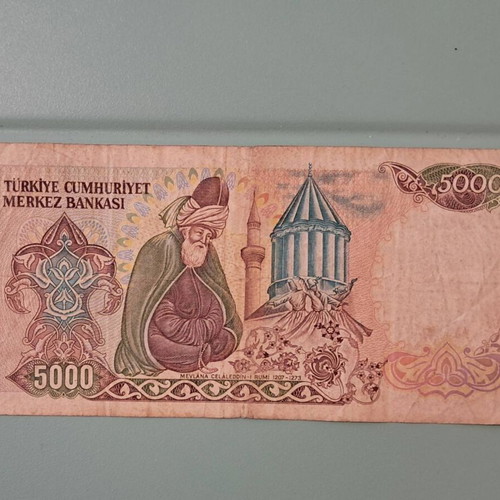 Turkish 5000 Lira banknote used, Atatürk collectible