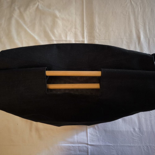 Tote bag like new, black canvas with wooden handles