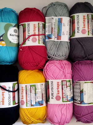 Kartopu Pure Viscose Yarn new, 8 colorful skeins for knitting and crafts