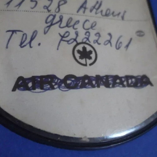 Air Canada vintage luggage tag used, dark blue with strap