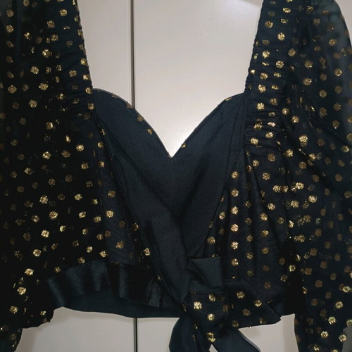 Bustier top black with puffed sleeves like new, gold details