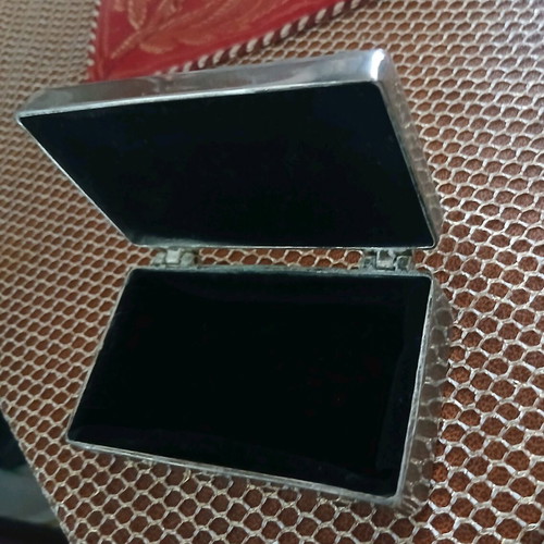 Miniature jewelry box used, silver with velvet interior