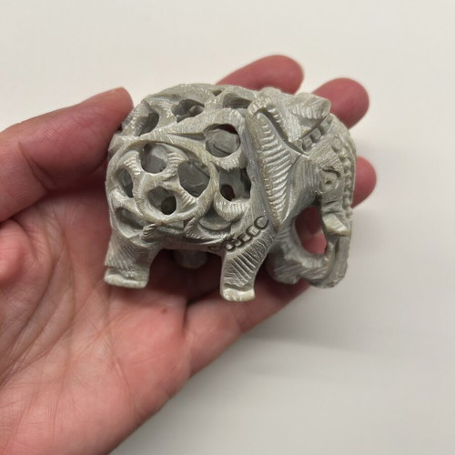 Handmade Indian Elephant Figurine in Soapstone, Like New