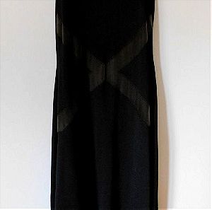 Maxi μαύρο φόρεμα με ιδιαίτερο διάφανο σχέδιο