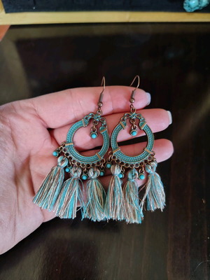 Women’s hanging earrings new, handmade boho style brown and turquoise