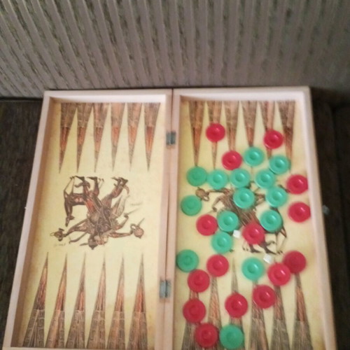 Wooden Vintage Backgammon with Ancient Greek Figures like new