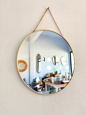 Round mirror with gold frame and chain new