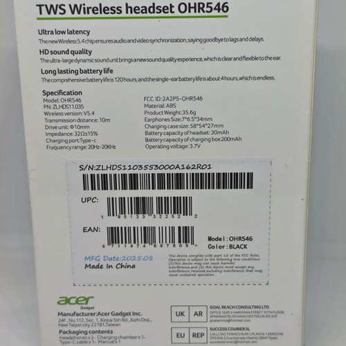 Acer TWS Wireless Headset OHR546 new, black