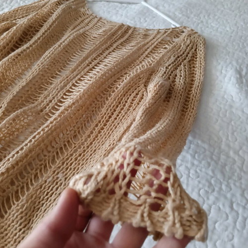 Gallia knitted blouse with perforated design, size M, like new, beige
