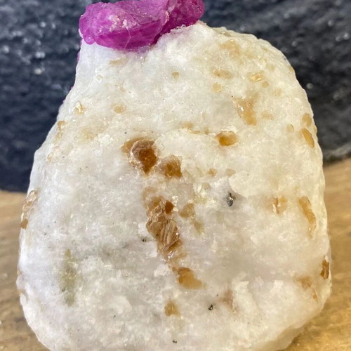 Natural rare raw ruby specimen in feldspar with mica new