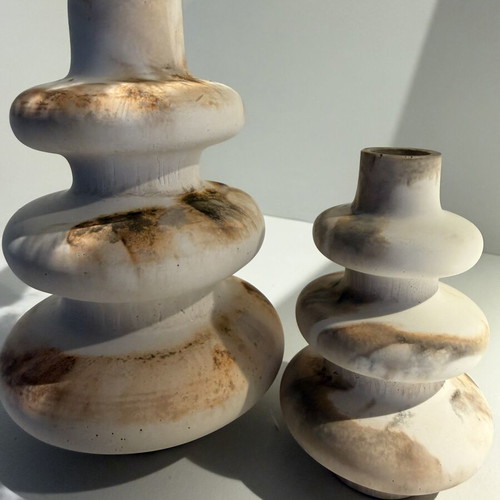 Decorative vase set minimal style beige with marble effect, new