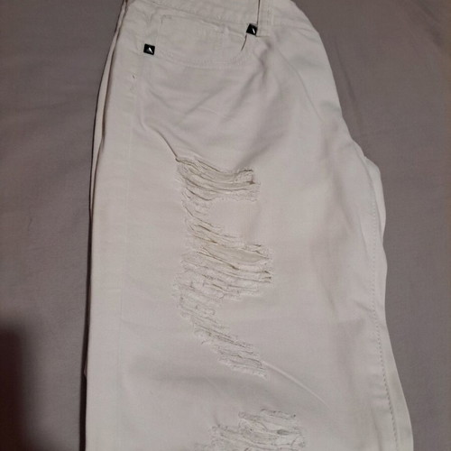 White slim denim pants like new with rips and straight fit