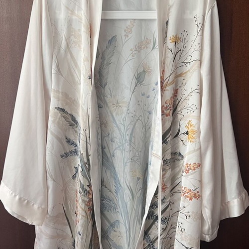 Satin kimono with floral print, Etam
