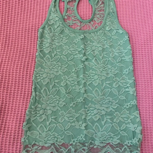BSB blouse turquoise mint with lace and transparency, size S, like new