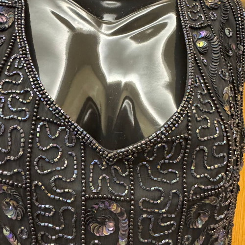 Embroidered dress with sequins and beads like new, black and silver, size S