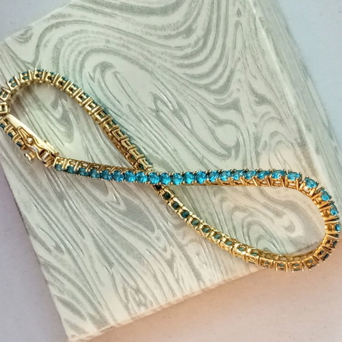 Riviera 925 silver bracelet with green zircon, gold plated, like new, 19cm