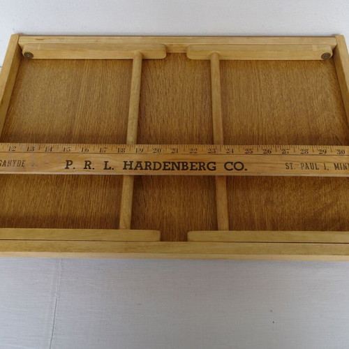 Vintage wooden breakfast tray with nautical theme used