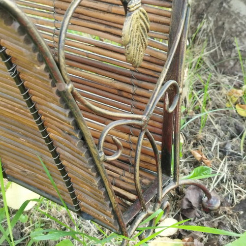 Vintage magazine and newspaper rack used, bamboo and wrought iron