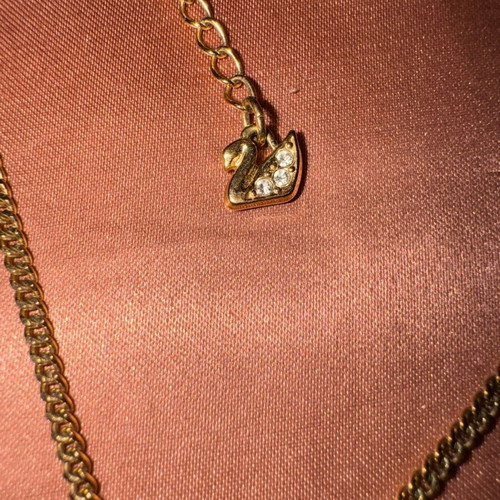 Swarovski Gold-Tone Crystal Tassel Necklace with Swan Logo and Box