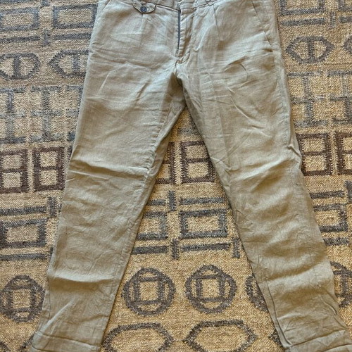 Berto Lucci Men Pants 100% Linen like new, light khaki or gray green