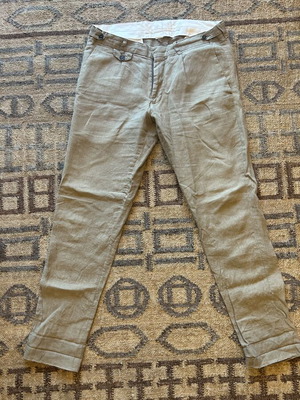 Berto Lucci Men Pants 100% Linen like new, light khaki or gray green