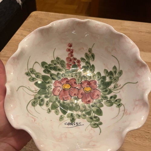 Vintage Handmade Fruit Bowl signed "CHRIST" with floral design