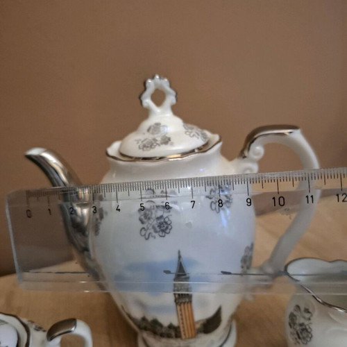 Vintage Bavaria porcelain tea set with painted Italian city scenes, like new