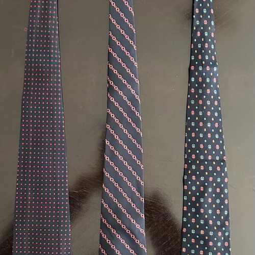 Set of 3 Men's Ties Dark Blue with Red and Multicolor Details like new