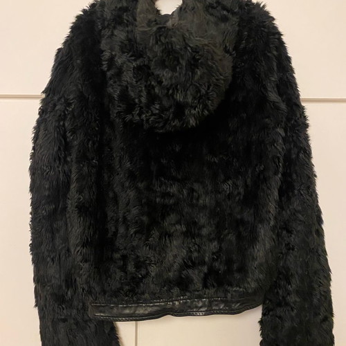 Fur jacket black, size S, with defect