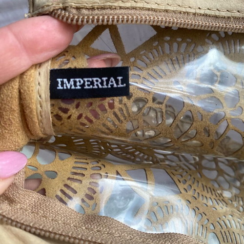 Leather envelope bag with transparency used, beige 33x14