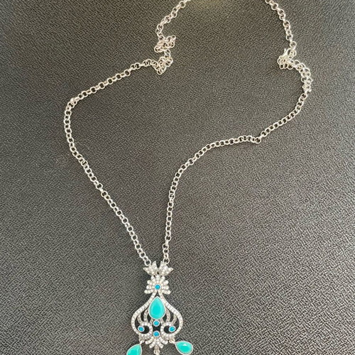Statement necklace with turquoise stones and blue rhinestones new