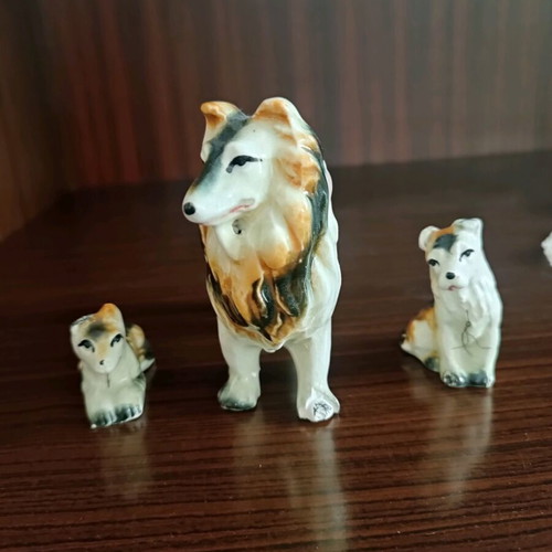 Collie dog decorative figures used, vintage style