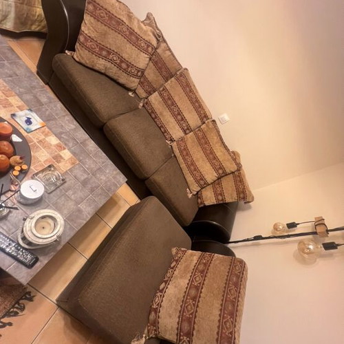Three-seater corner sofa with leather armchair like new