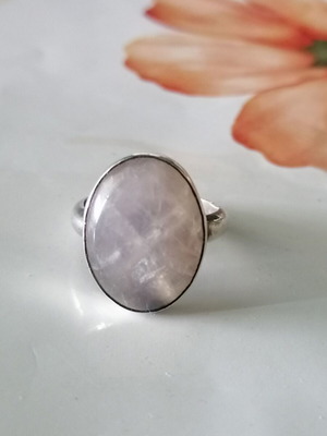 Silver 925 ring with oval rose quartz stone new, size 58