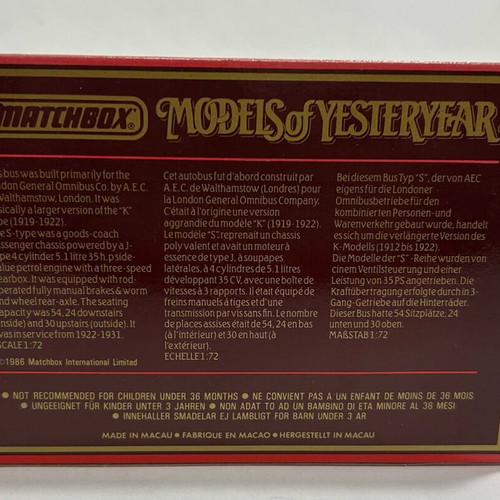 Matchbox 1986 Models of Yesteryear Y-23 1922 A.E.C. Omnibus like new