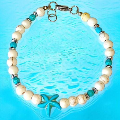 Handmade bracelet with turquoise, hematite, and chalcedony gemstones new