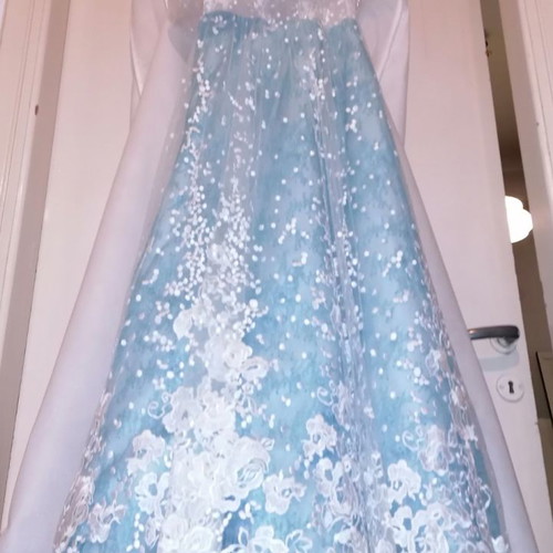 Demetris by Dawood wedding dress used, handmade lace and tulle blue