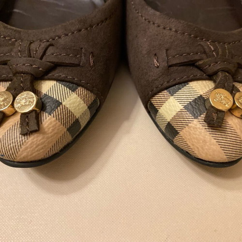 Burberry Haymarket Yates Ballerina Suede Brown Flats Like New Size 37