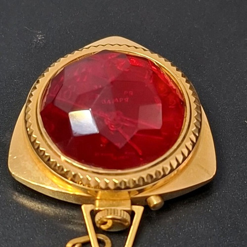 Vintage Russian necklace watch with ruby red faceted stone triangle like new