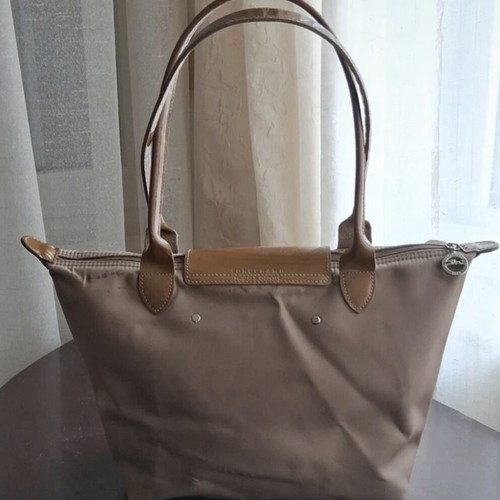 Longchamp Le Pliage Planètes shoulder bag used, beige, medium size with patent details