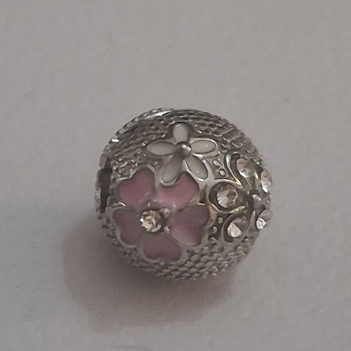 Charm for bracelets with pink and white flowers, like new
