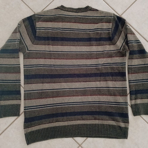 Men's striped wool sweater size L like new, gray and brown