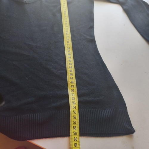 Black thin knit women's sweater with V-neck and long sleeves
