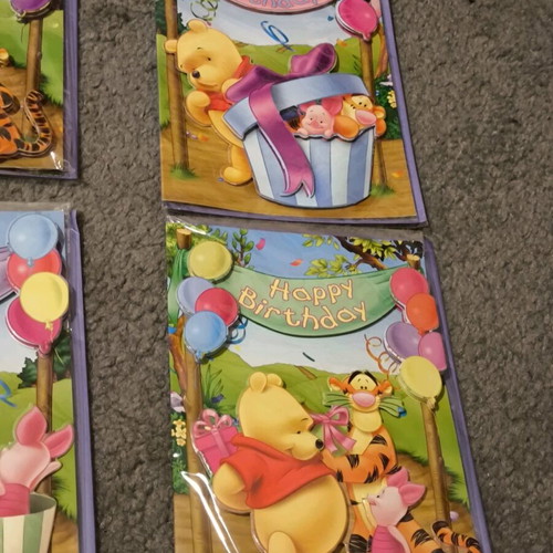 Birthday cards new, 4 greeting cards with Winnie the Pooh designs