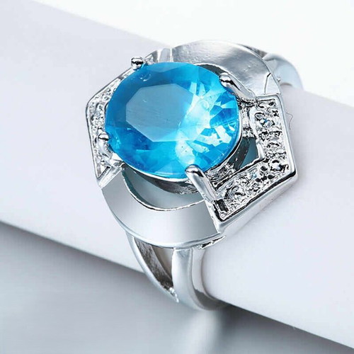 Stainless Steel Ring with Zircon New, Silver and Blue