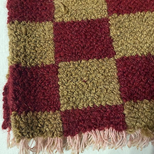 Handmade wool rug runner with checkered pattern like new