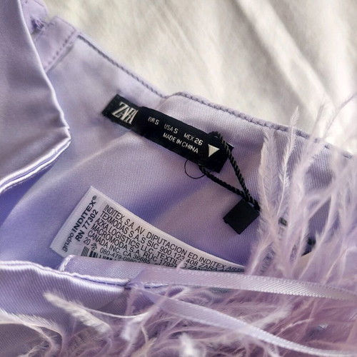 Zara satin lilac crop top with feathers new, size S