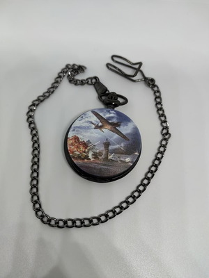 Vintage Pocket Watch WWII Air Force Spitfire quartz, like new