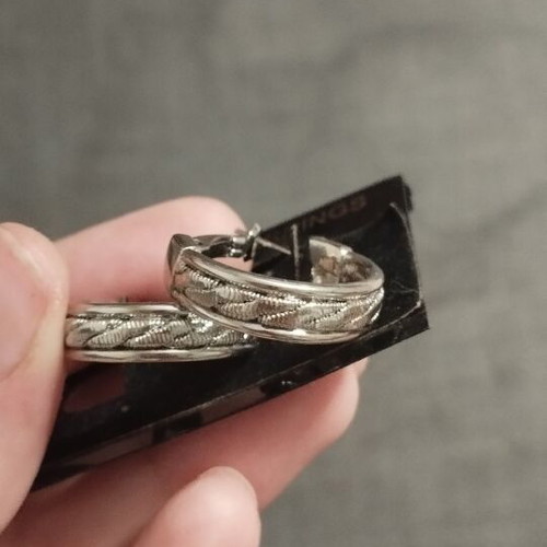 Huggie Hoop Earrings silver with embossed braided design new