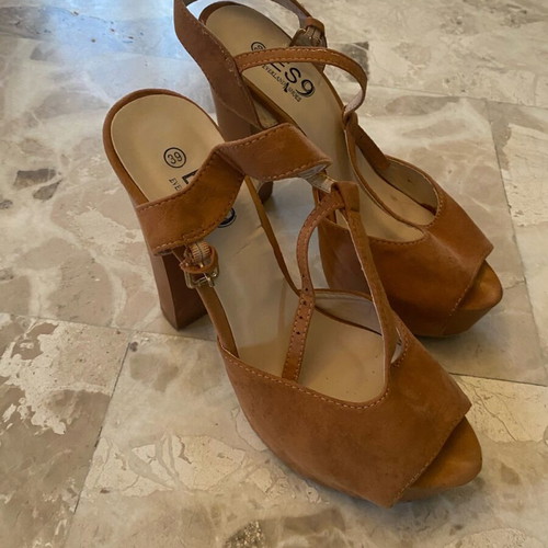 Brown platform sandals used, size 39, 3cm wedge, 13cm heel
